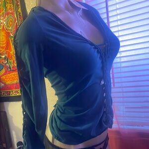 Manicured Custom Teal Lace-Up Women's Top